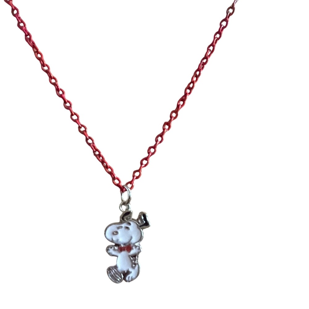 Peanuts Snoopy Red Enamel‎ Pendant Necklace  Adjustable Chain Nostalgia Novelty